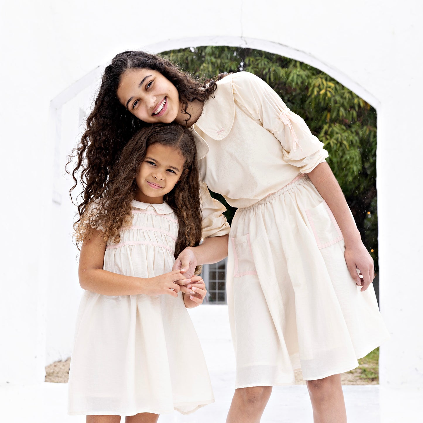 RetroKid Halston Gathered Ribbon Sleeve Collar Blouse & Smocked Skirt Set