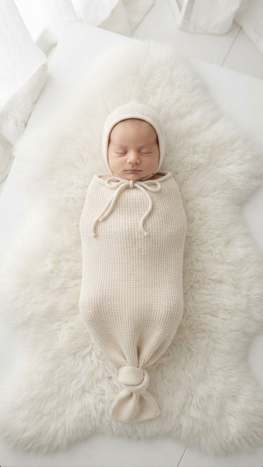 Knit cocoon and bonnet - Butter