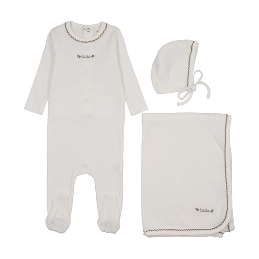 Floral Embroidery Footie 3 PC Set