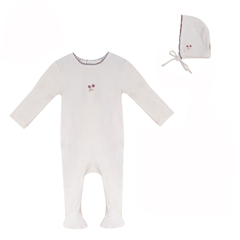 Bud Velour Footie And Bonnet - White Girl