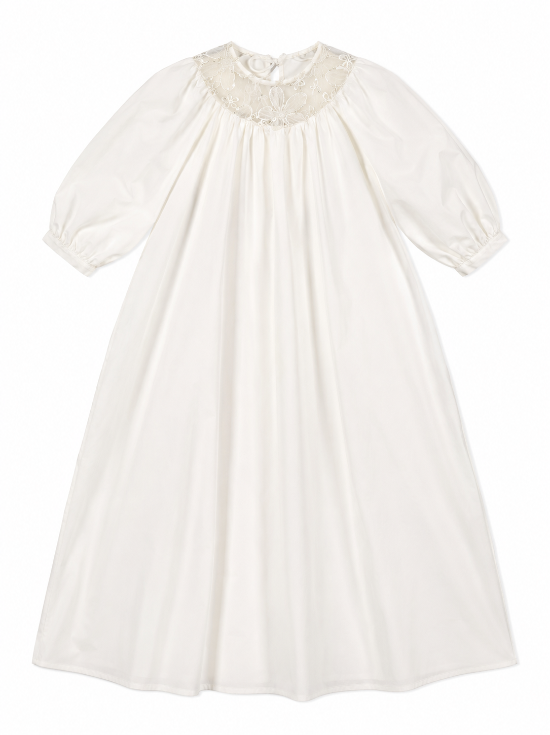 Round Neck Lace Taffeta Gown - Ivory