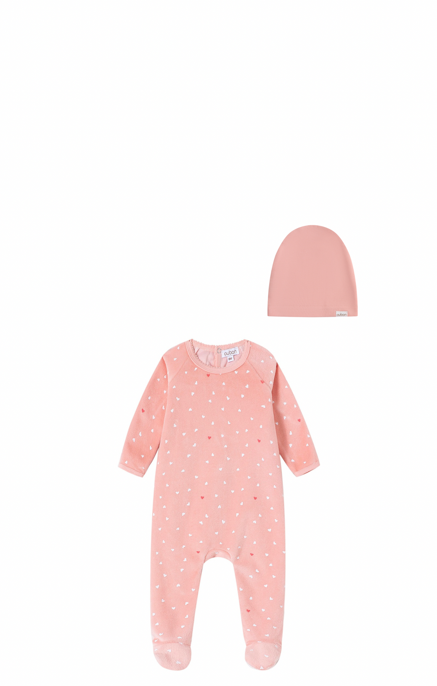 Velour Heart All Over Print Footie/Hat - Pink