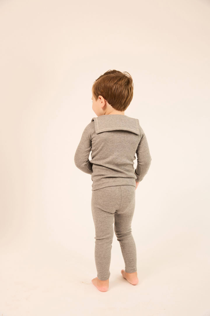 Embroidered Collar Cardigan Set - Grey