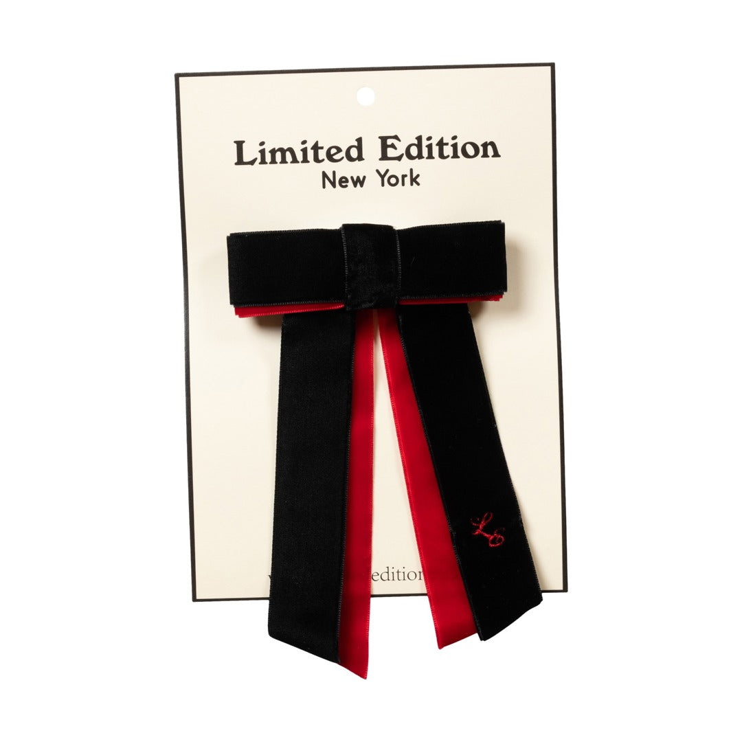 Two Tone Velvet Bow - Small , Black and Red