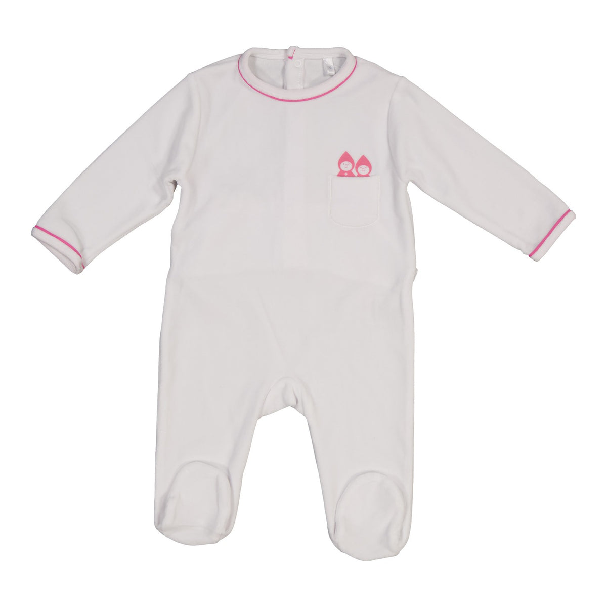 Velour Lutin Pocket Footie - White/Pink