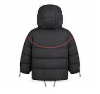 Winter Puffer Coat drawstring piping detail - Black