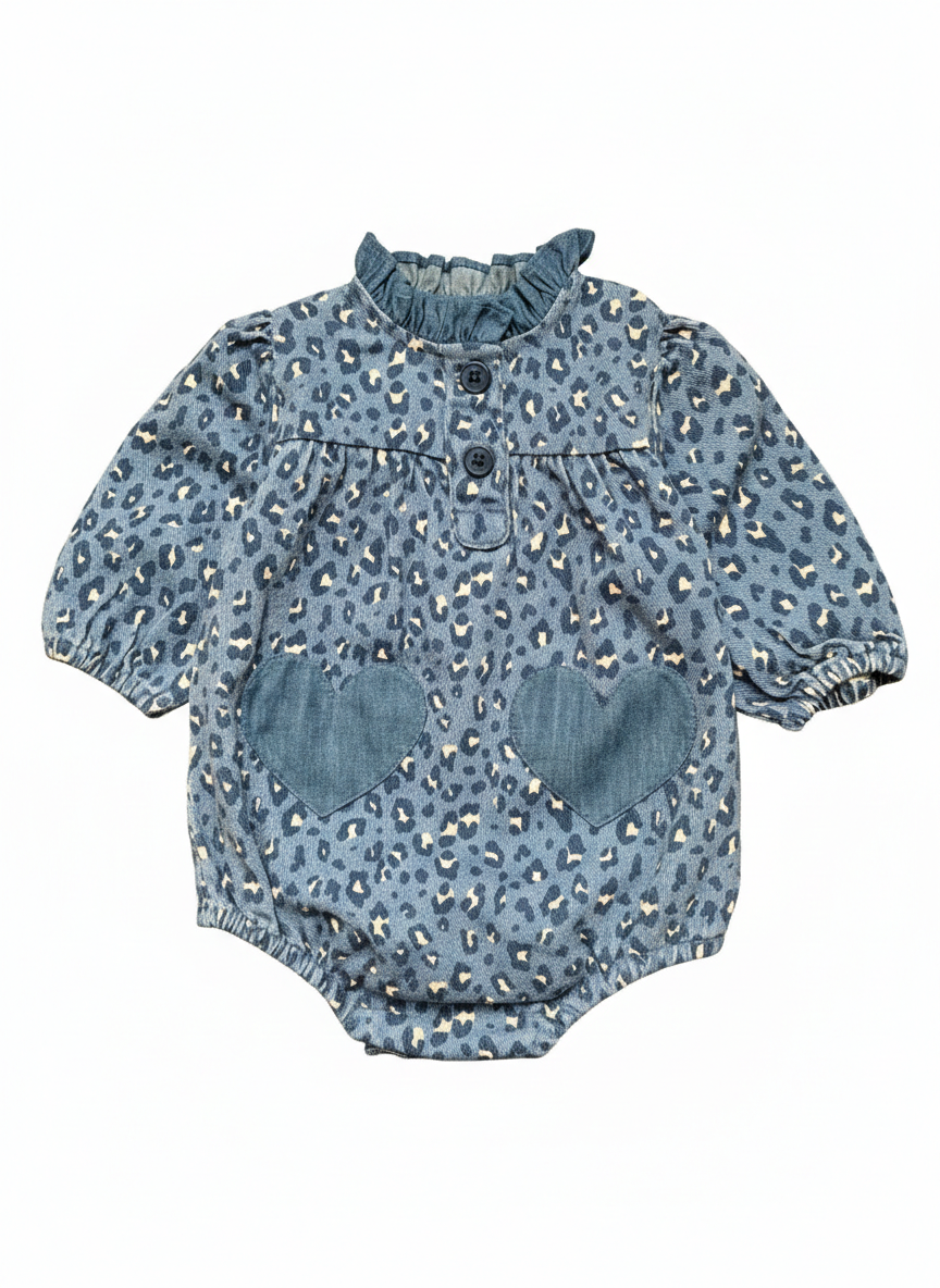 Sylvette Light Denim Leopard Overalls - Blue