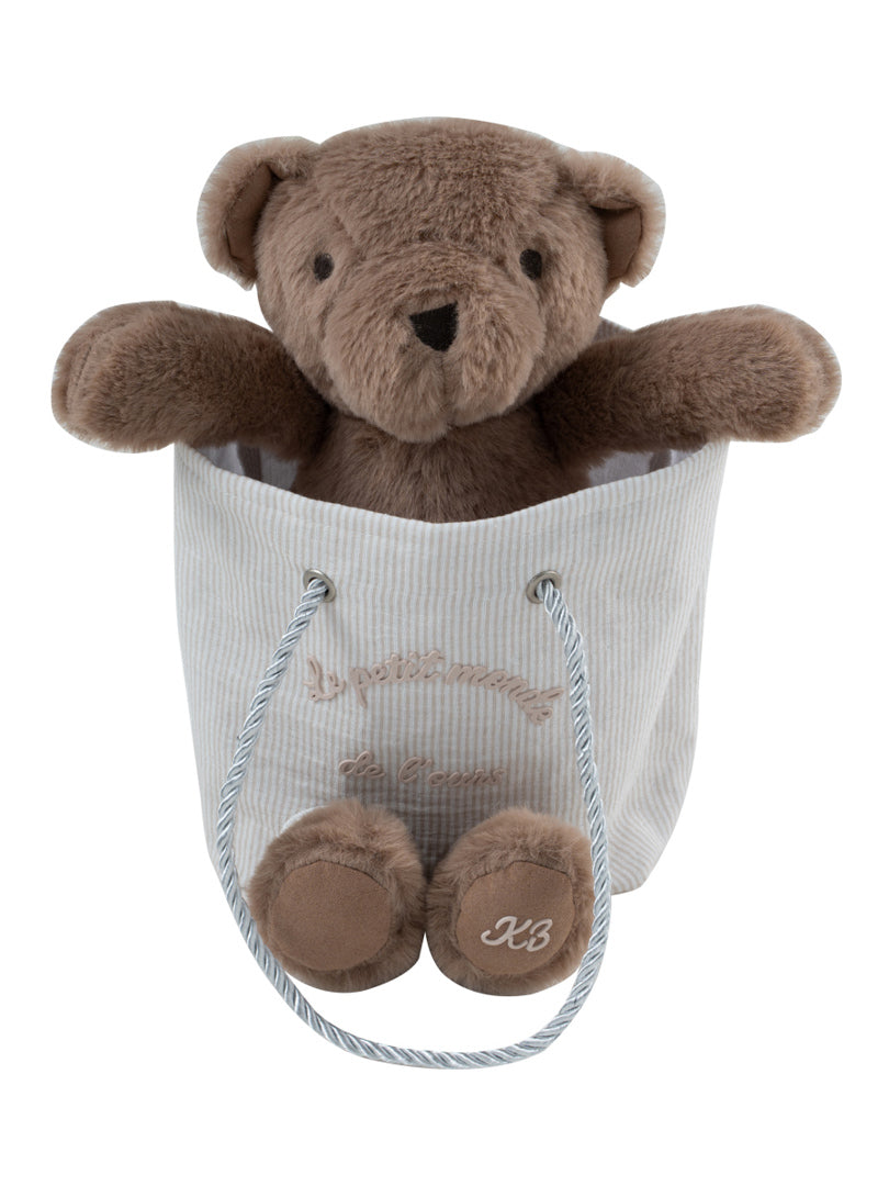 Petit Ours Teddy in Bag - Stone