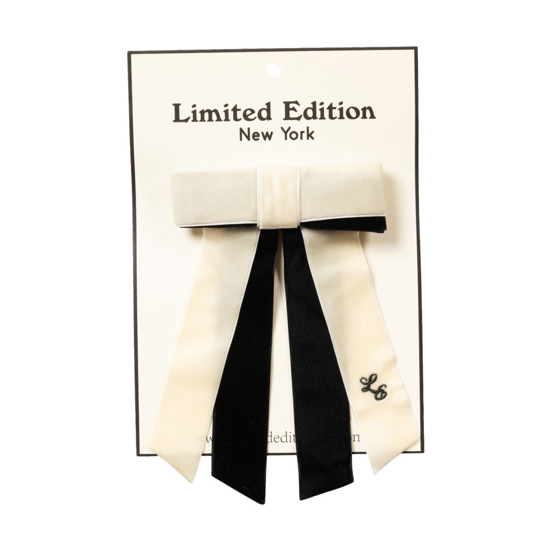 Two Tone Velvet Bow - Small , Ivory and Black