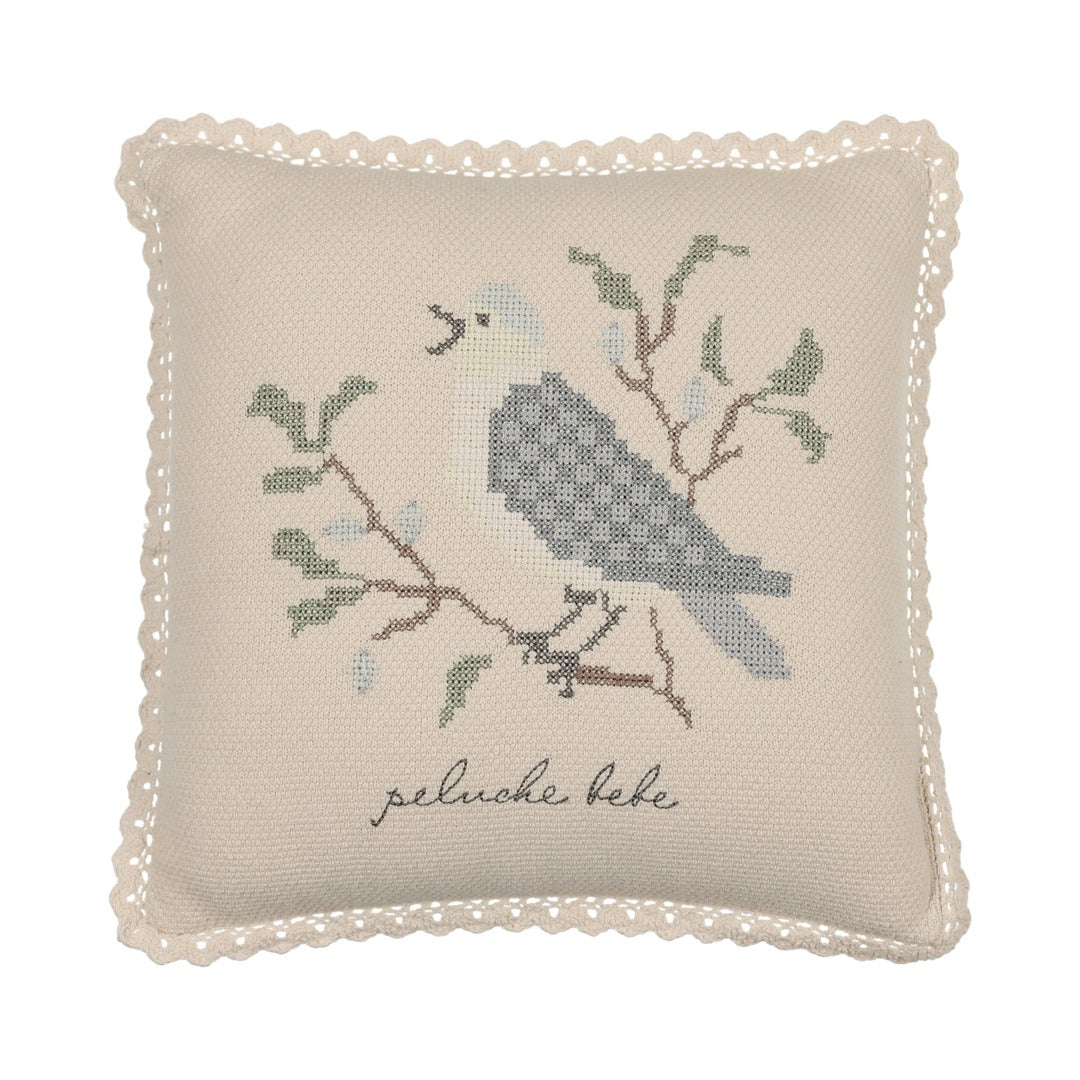 Cross Stitch Knit Pillow - Stone/Blue