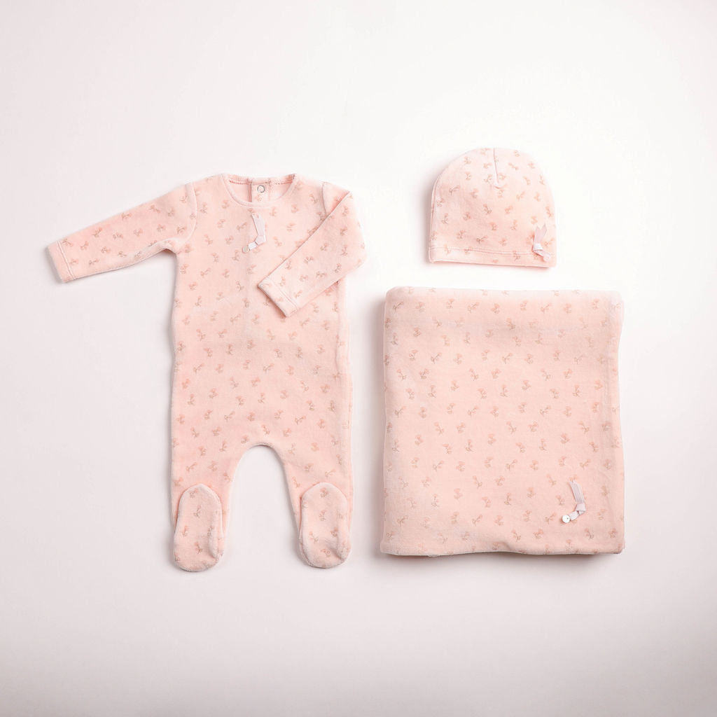 Blossoms Print Velour 3pc Set - Pearly Pink