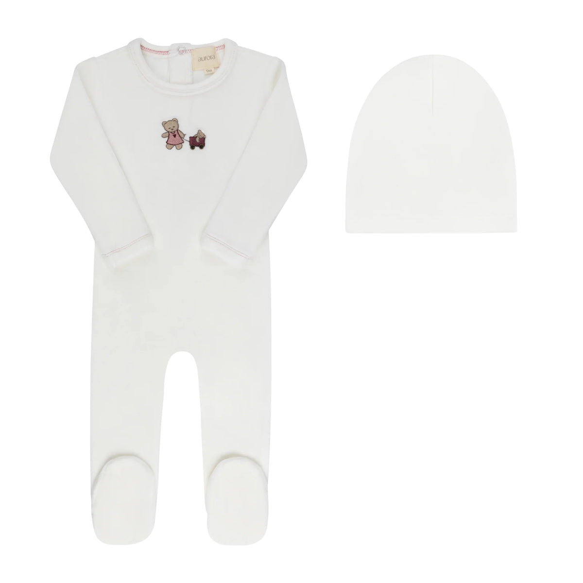 Aura Bear Footie And Beanie - Sand
