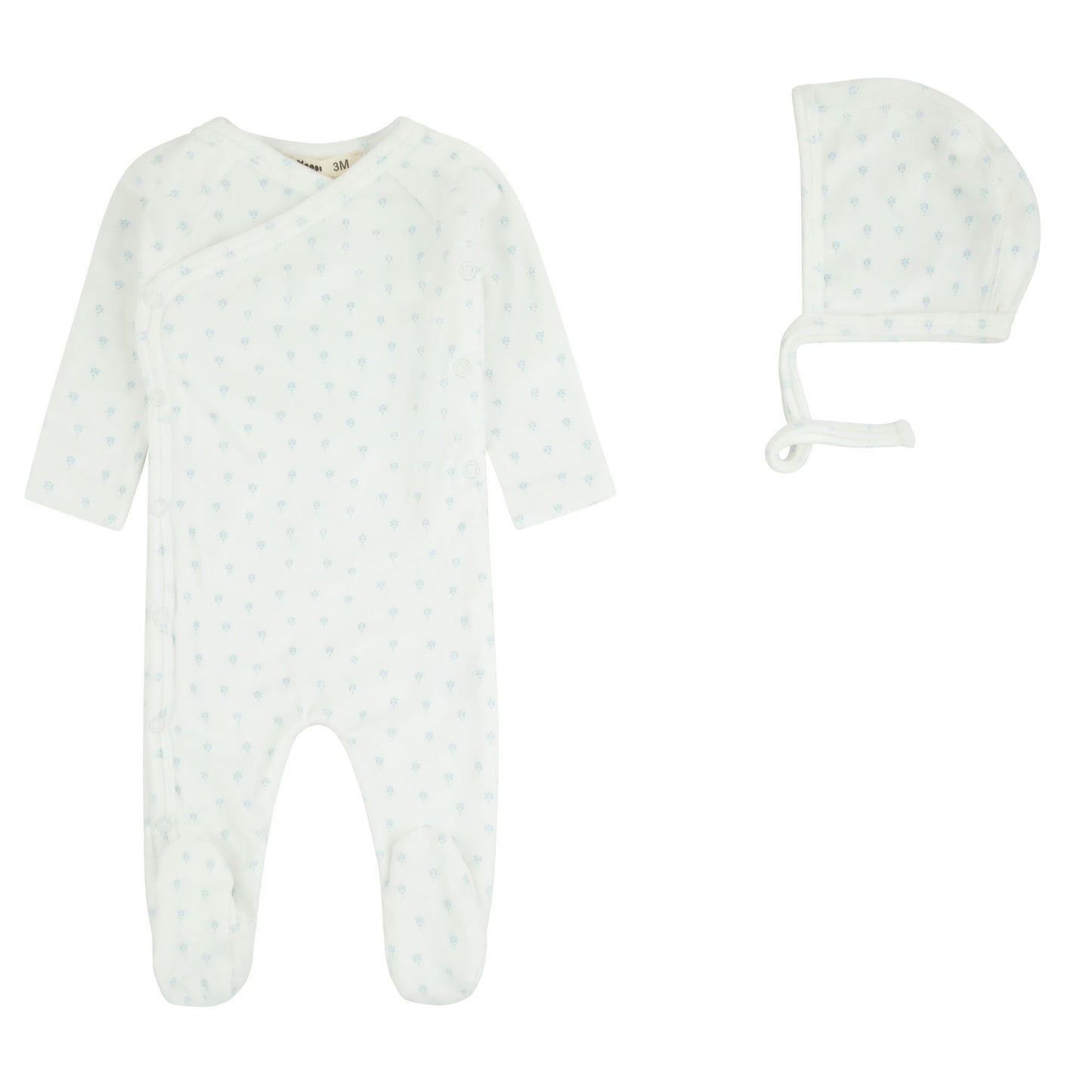 Wrap With Dot Print Footie And Beanie - Ivory-Blue Dot