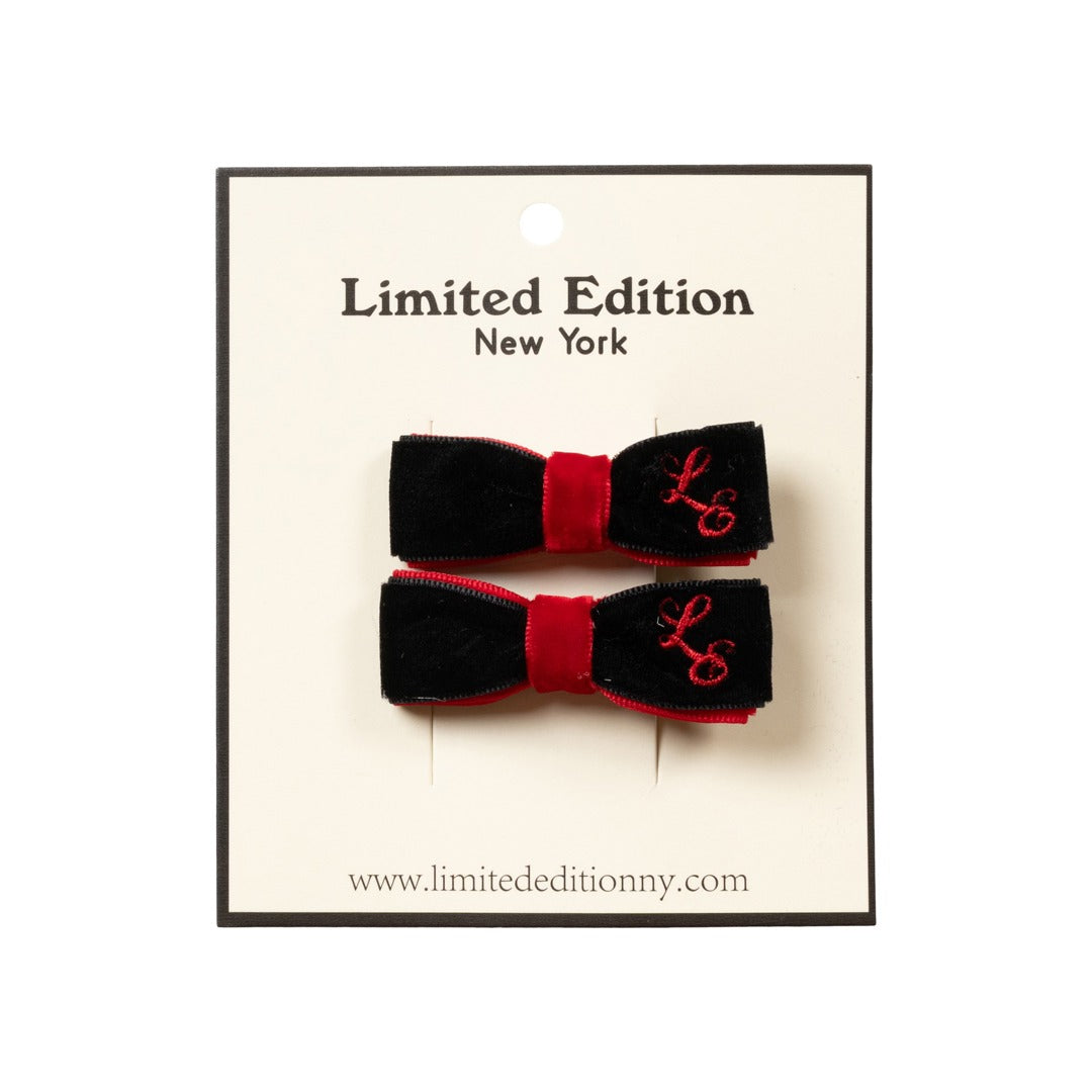 Two Tone Velvet Bow clip 2 Pack - Black and Red