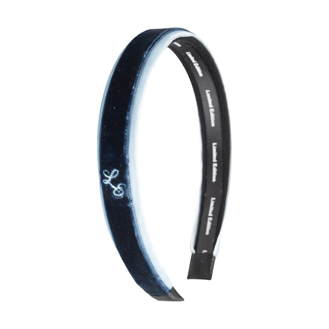 Two Tone Velvet Headband - Navy and Light Blue