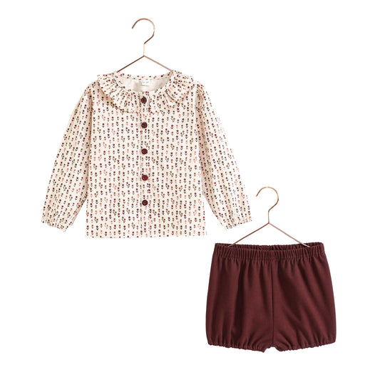 Emerson Baby Girl Shirt + Bloomers Set - Burgundy/Floral