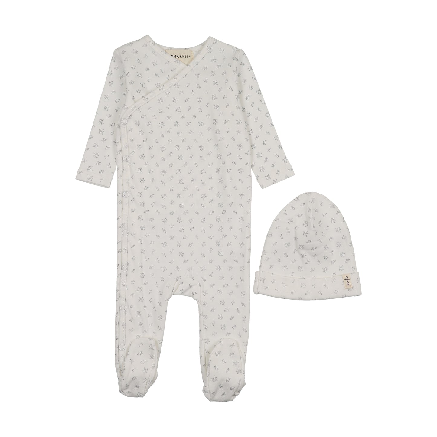 Velour Side Snap Footie + Beanie - Blue