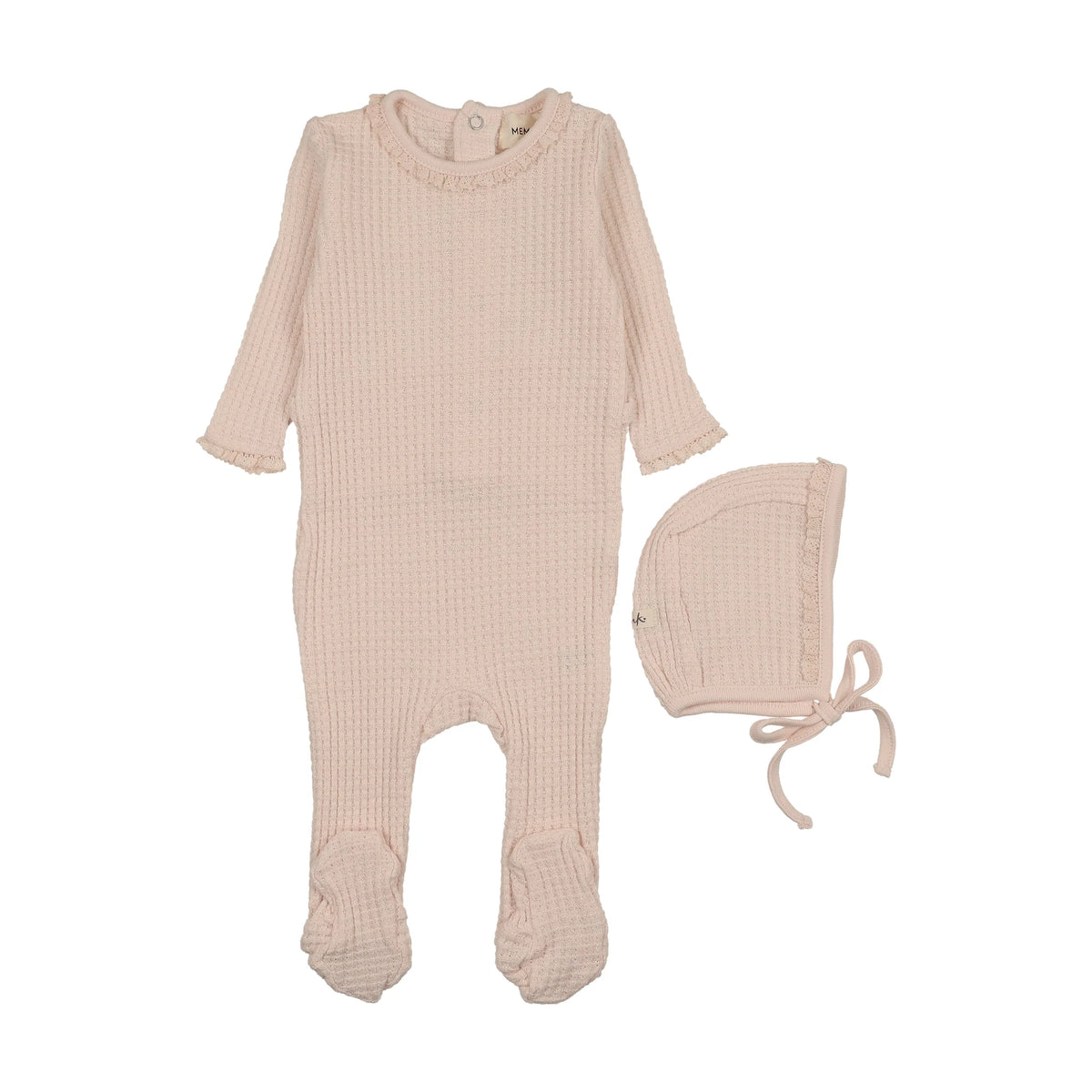 Honeycomb Waffle Footie + Bonnet - Blush