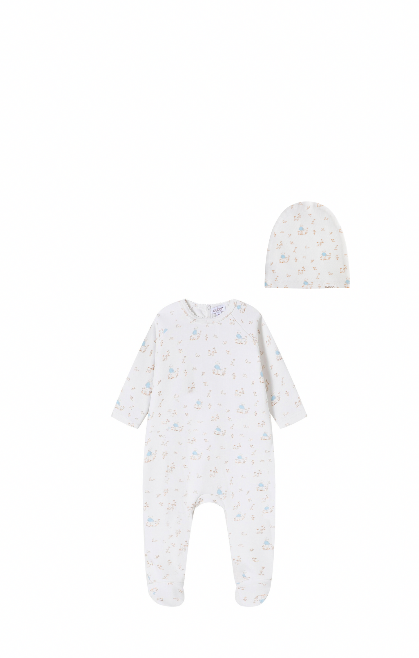 Forest Print Footie/Hat - Blue