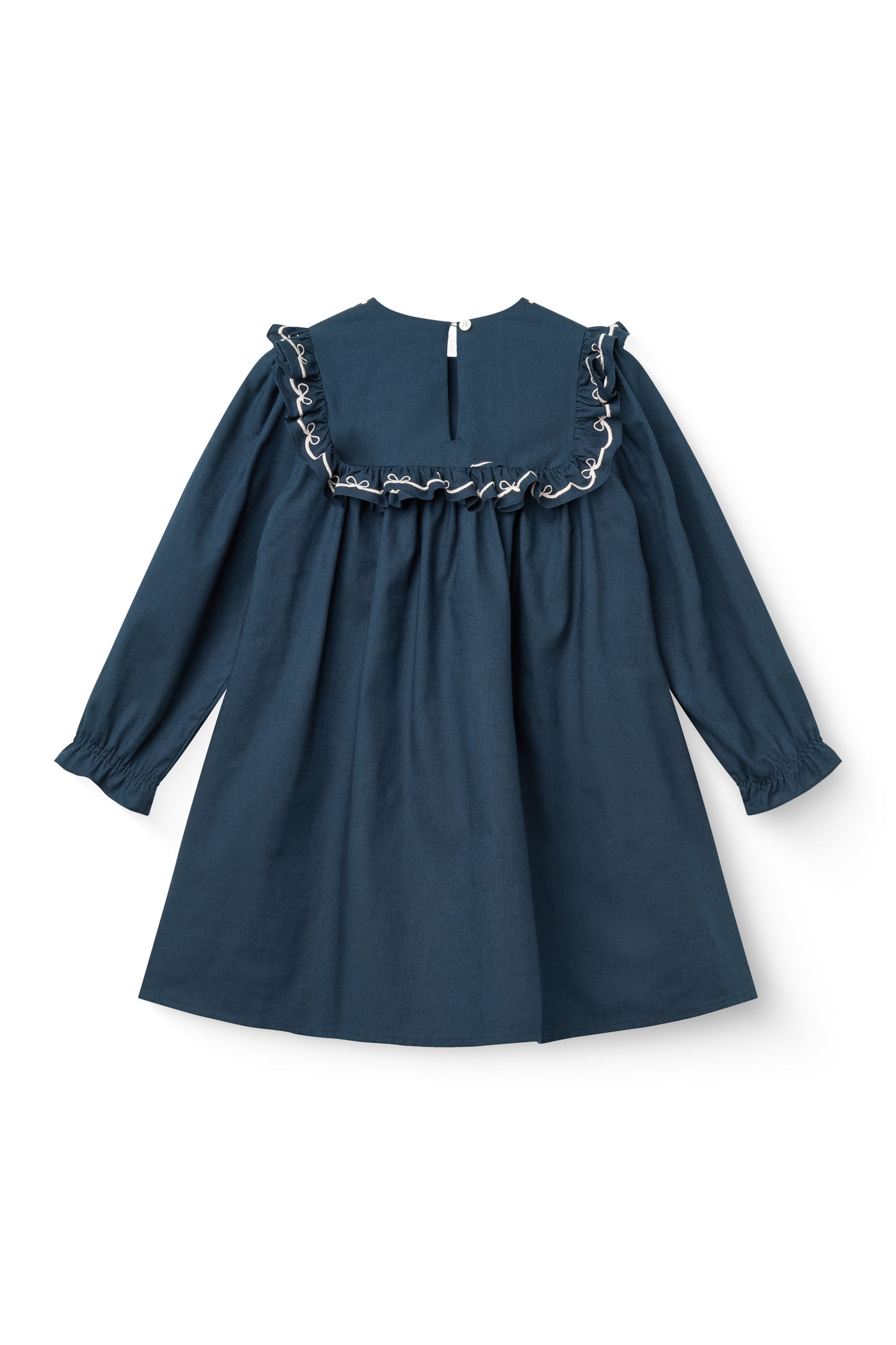 Frill And Embroidered Dress - Navy
