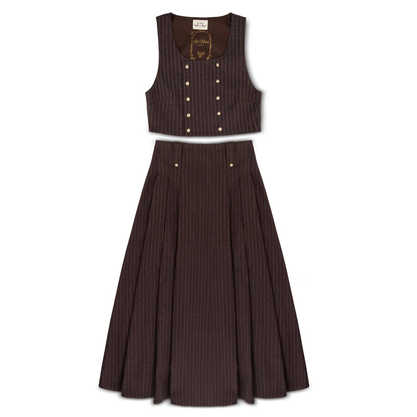 Teen Pinstripe Wool Vest Set - Brown (preorder ships week of Sep 7)