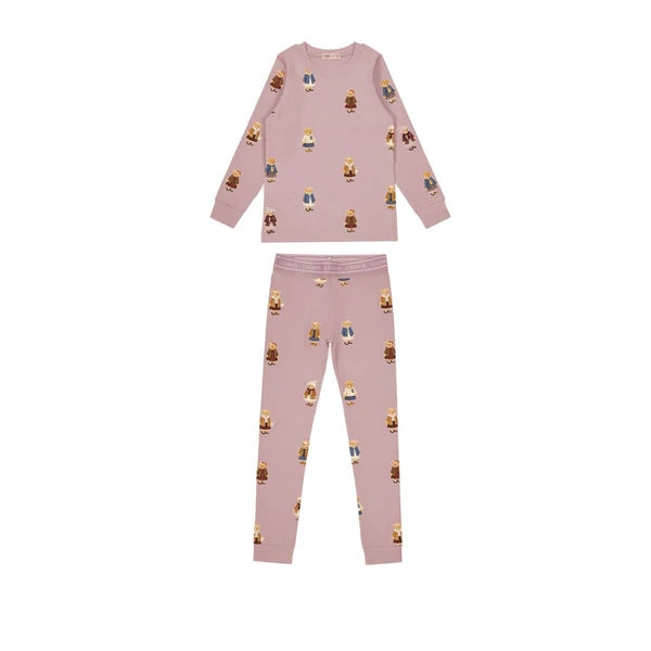 Teddy Pattern Lounge Grandpa Set - Dusk