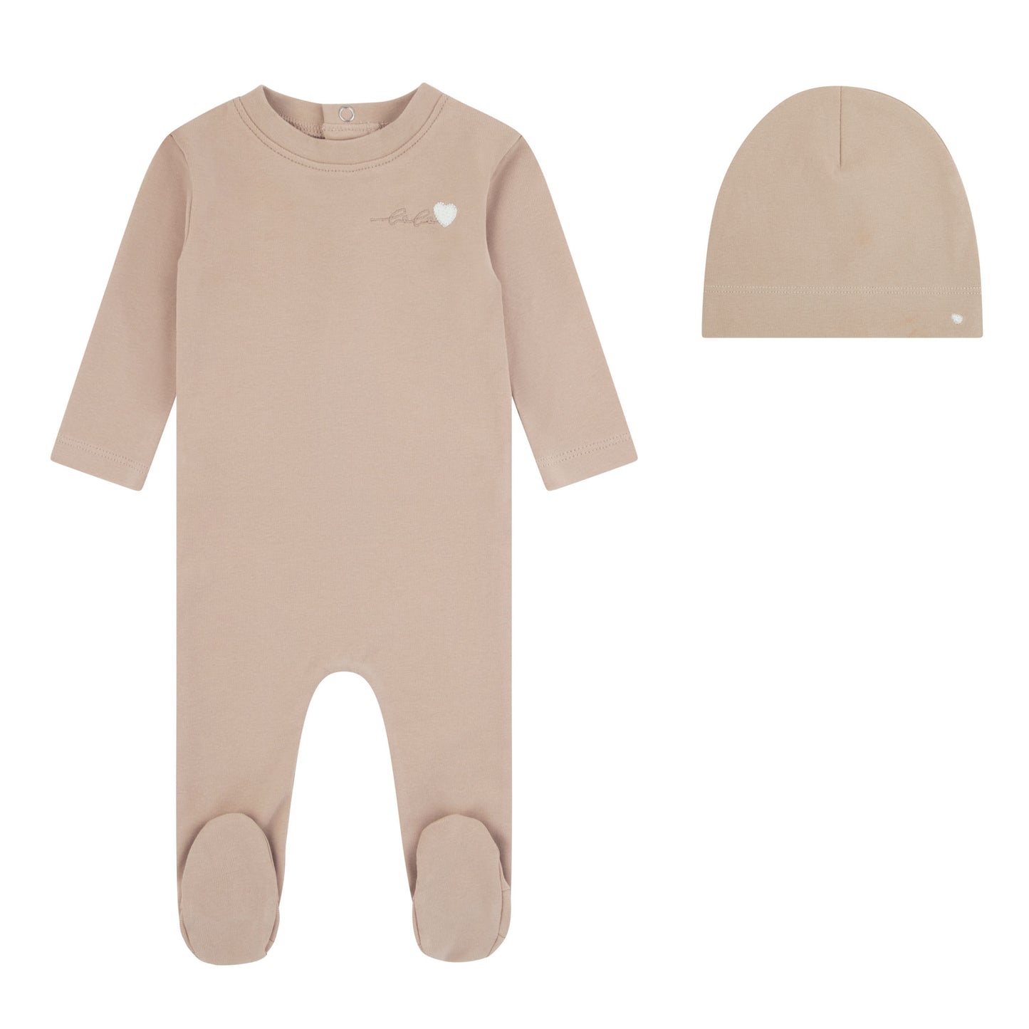 Bebe Heart Footie And Beanie - Tan