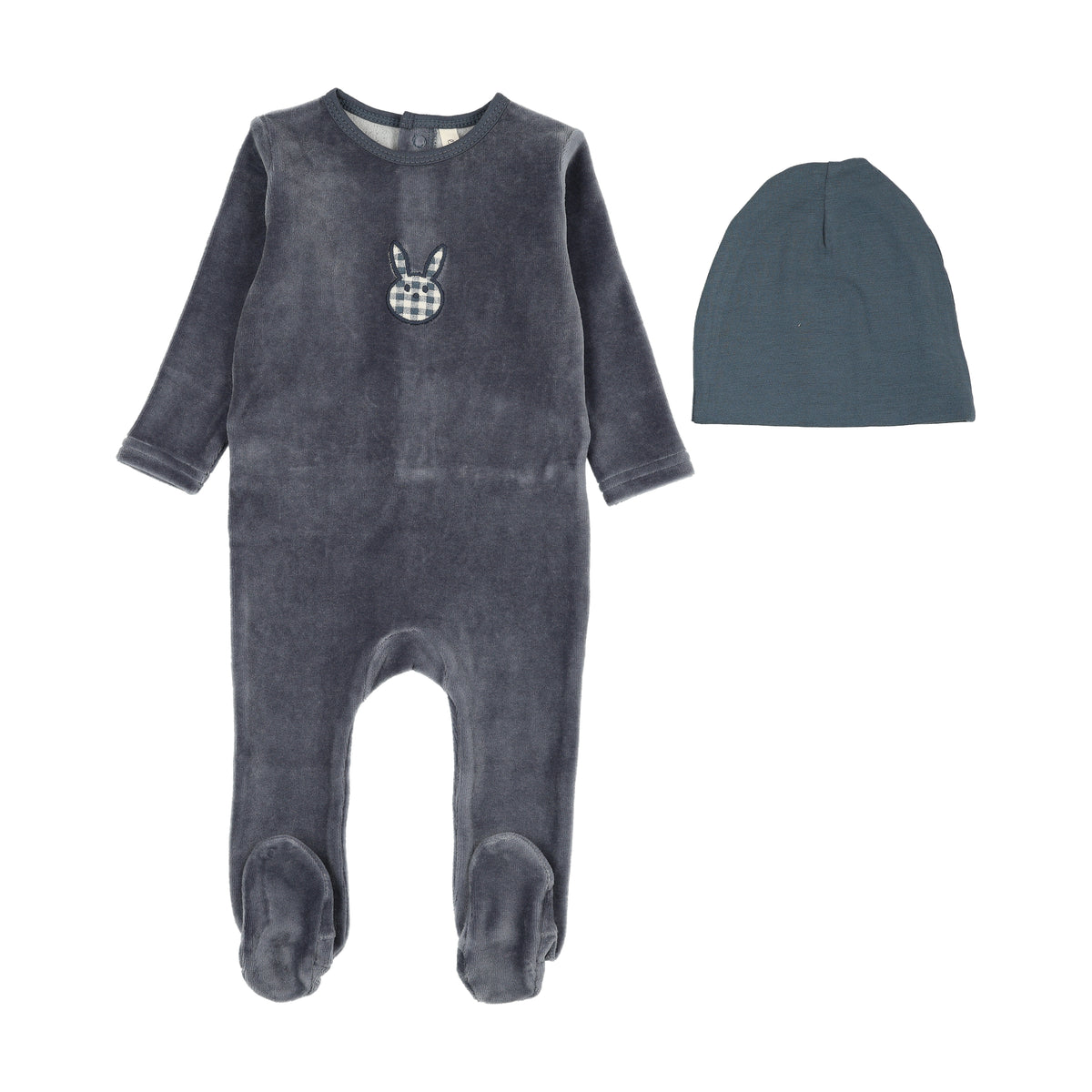 Velour Gingham Bunny Footie - Off Navy