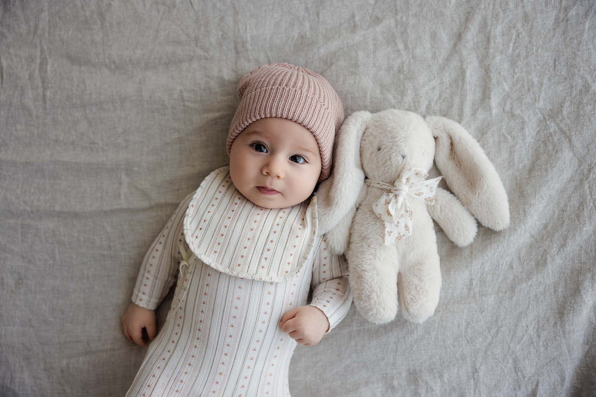 Linear Print Layette Set - Cream/Pink
