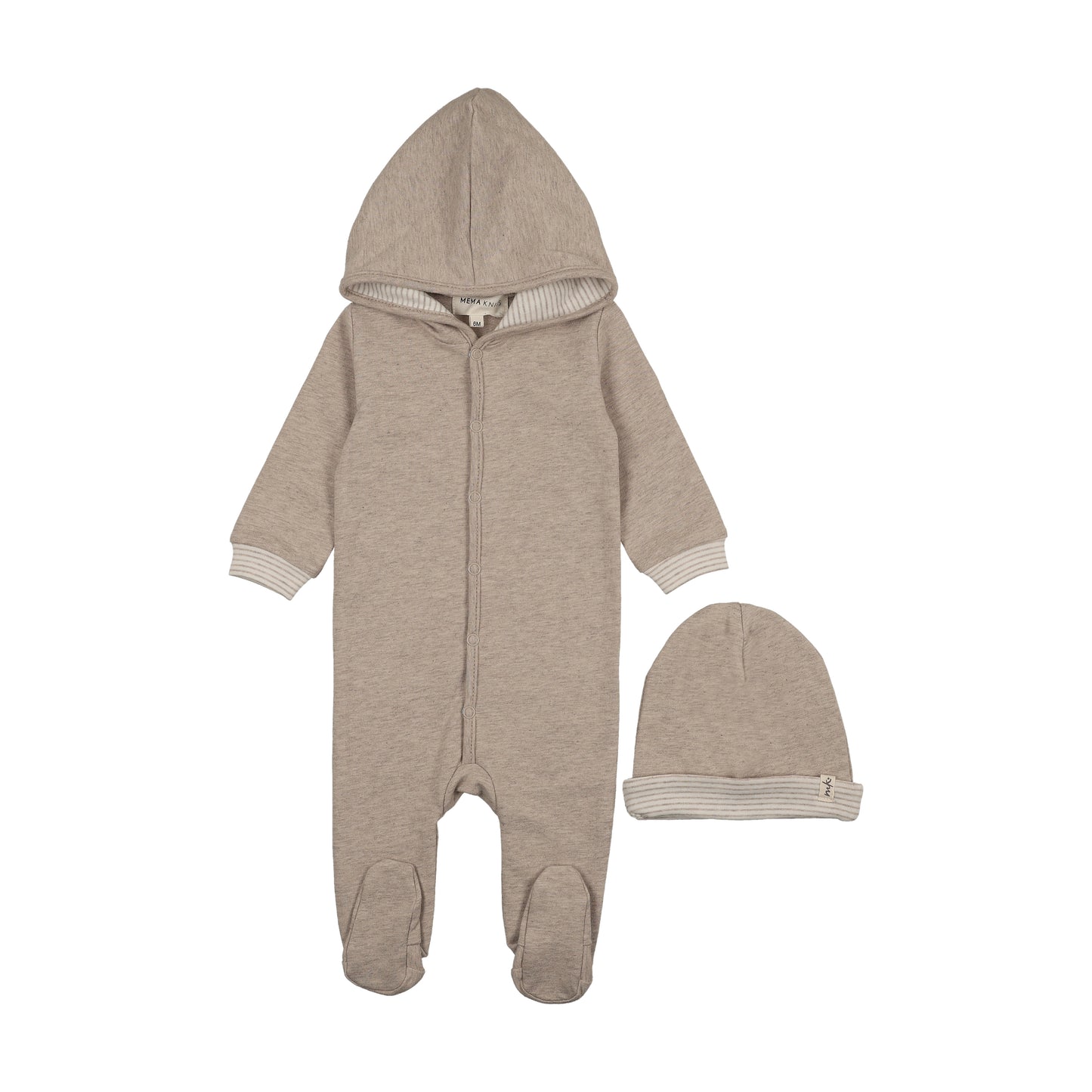 Hooded Footie + Beanie - Beige Melange