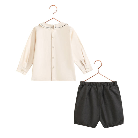 Arthur Boy Button Up Set - Gray/Cream