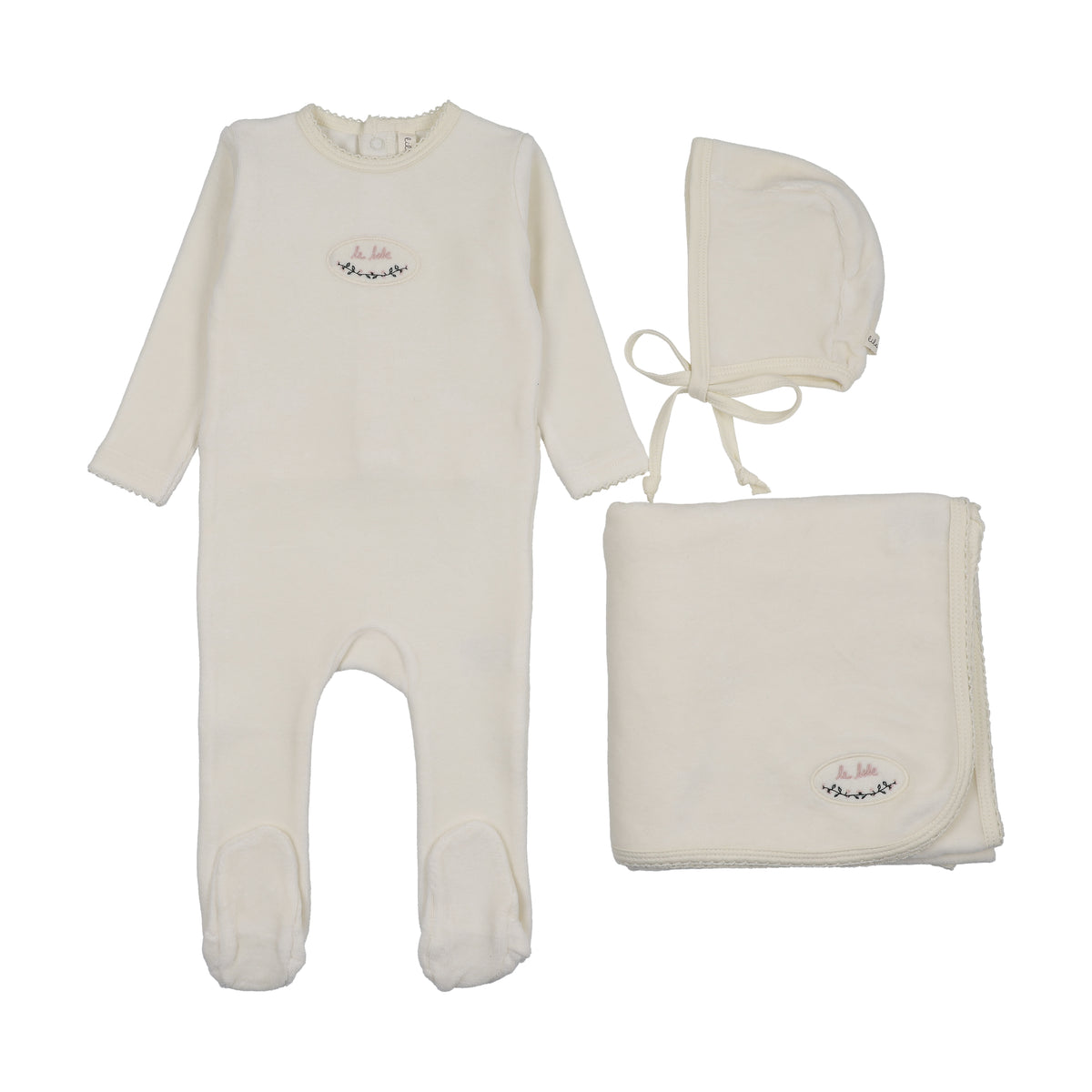 Velour Patch Layette Set - Cream/Pink