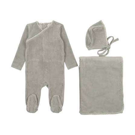 Velour Embroidered 3pc Set - Blue