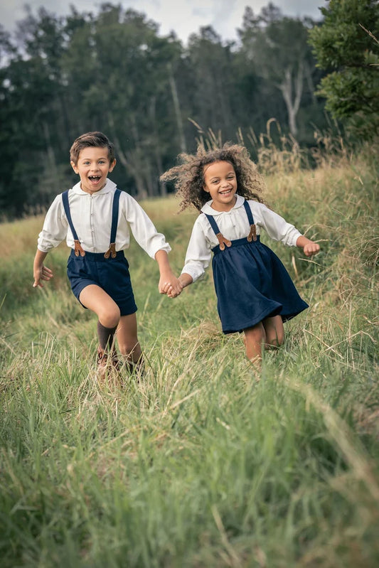 Wool Suspender Skirt and Kerchief shirt - Navy