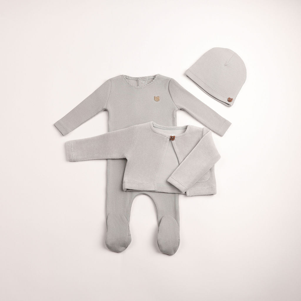 Velour Cardigan Ribbed Footie And Beanie - London Fog