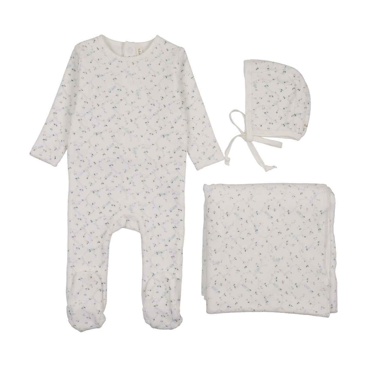 Branch Velour Layette Set - Cream/Blue