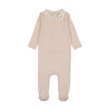 Embroidered Collar Footie - Sand