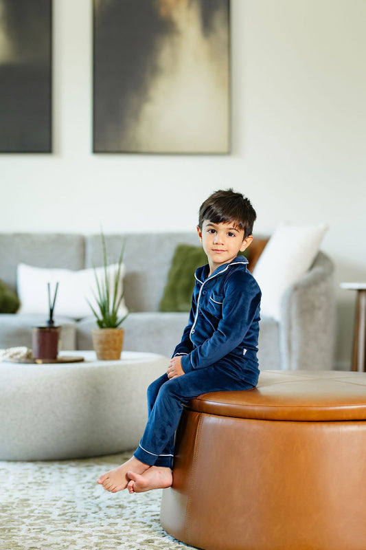 Velour Grandpa PJ - Navy