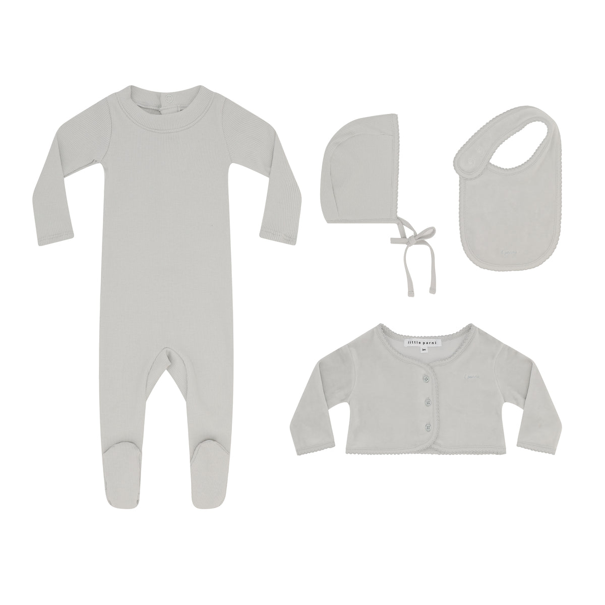 Petite Velour Cardigan Set + Bib - Lblue
