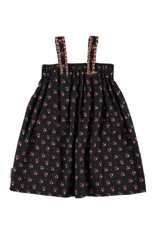 Short Dress W/ Straps - Black/Flowers