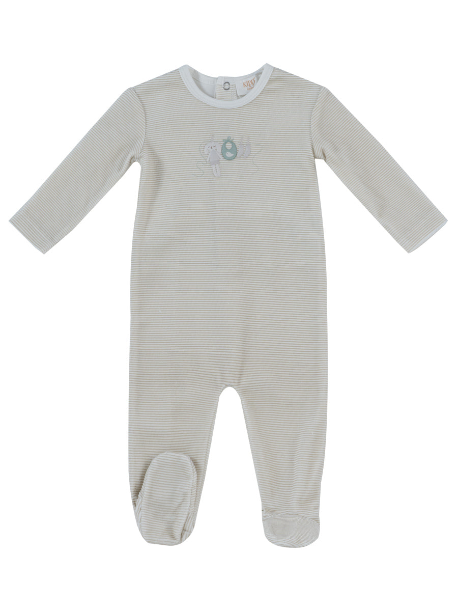 Bunny Stripe Footie - Stone