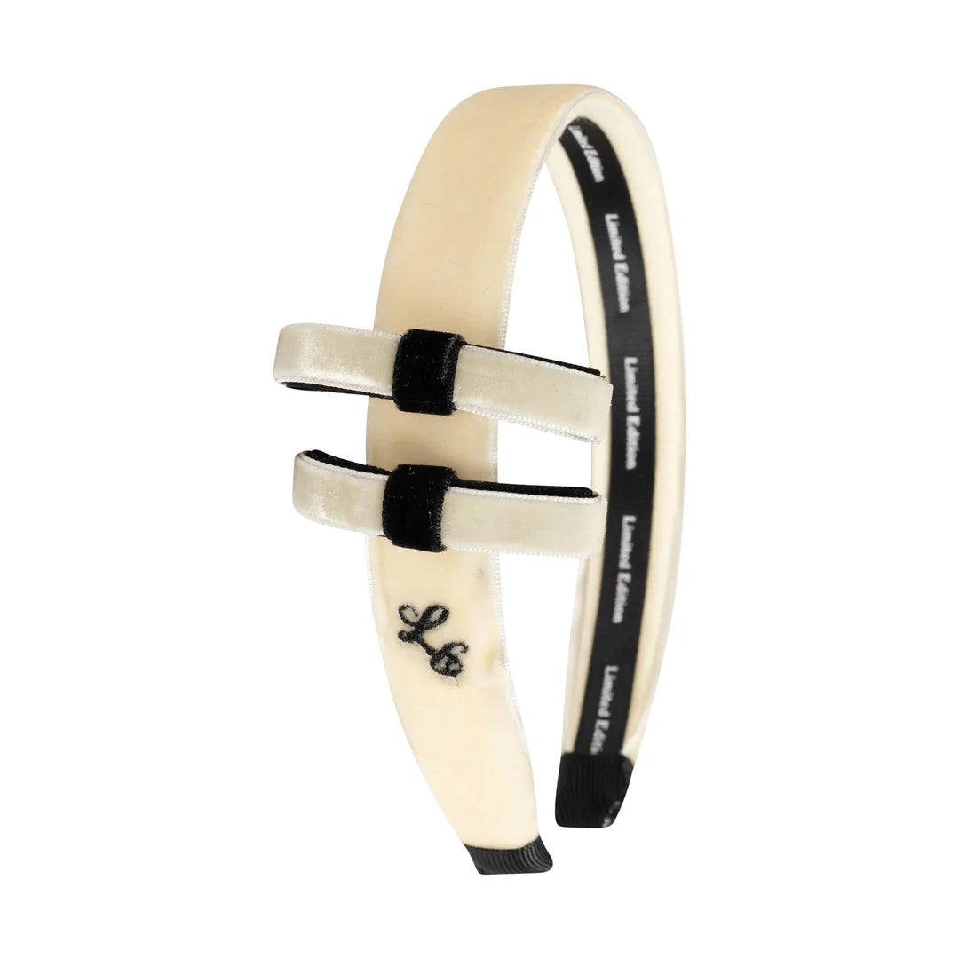 Two Tone Velvet Bow Headband - Ivory and Black