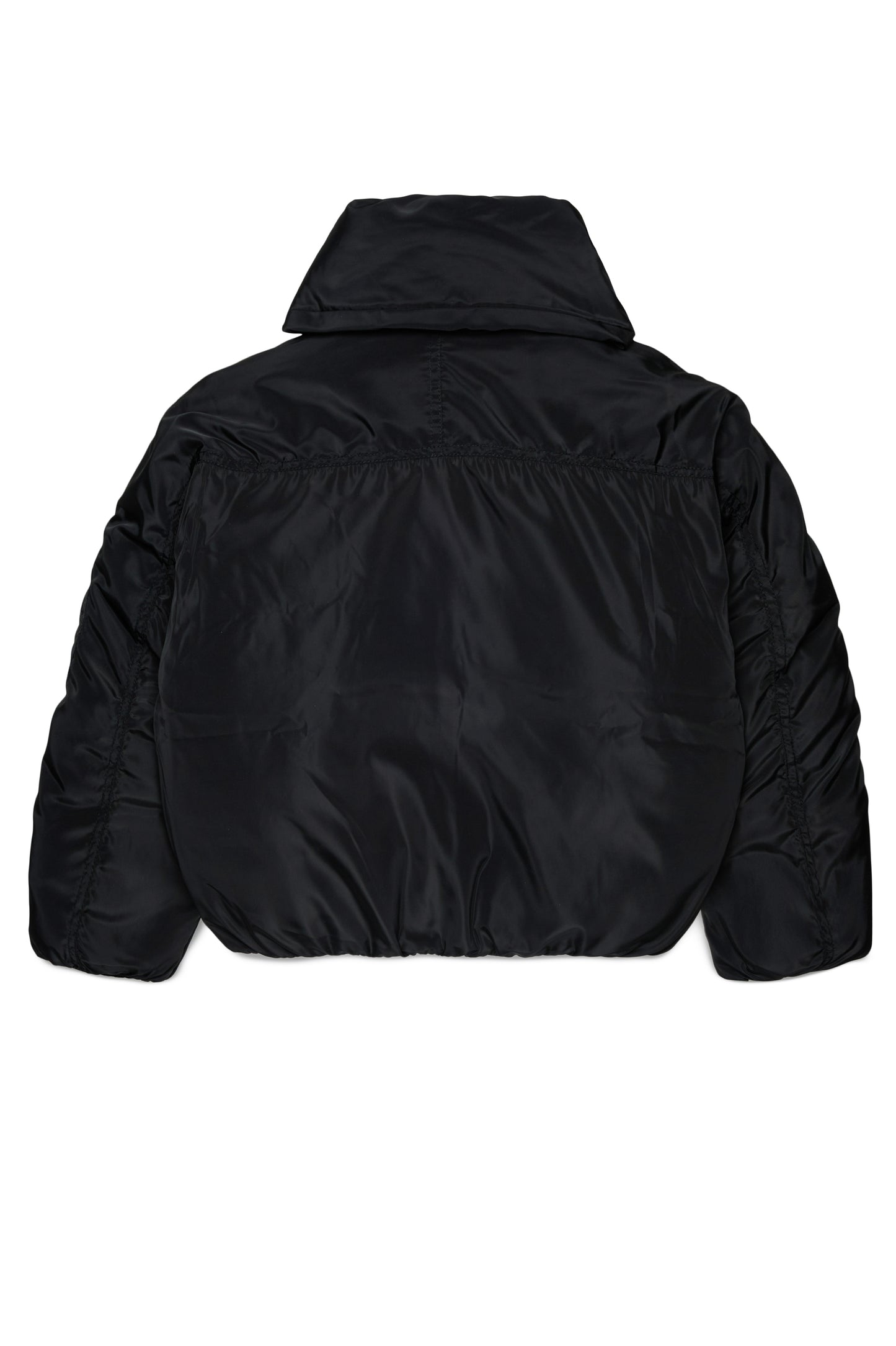 Short Puffer Jacket With Attached Scarf - Black