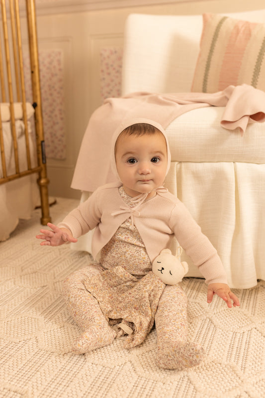 Petite Fleurs Footie/Cardigan-Hushed Pink
