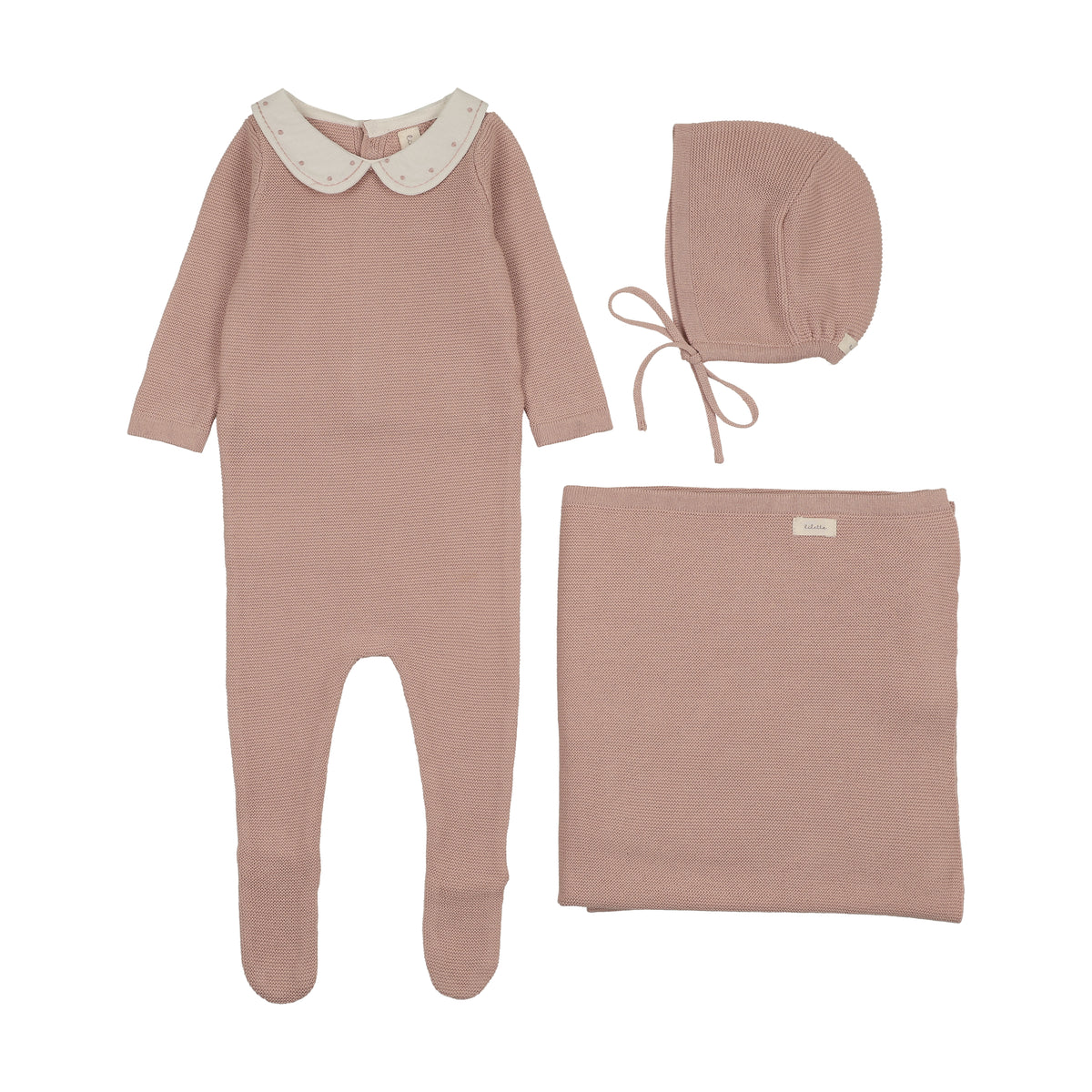 Embroidered Knit Collar Layette Set - Cream/Pink