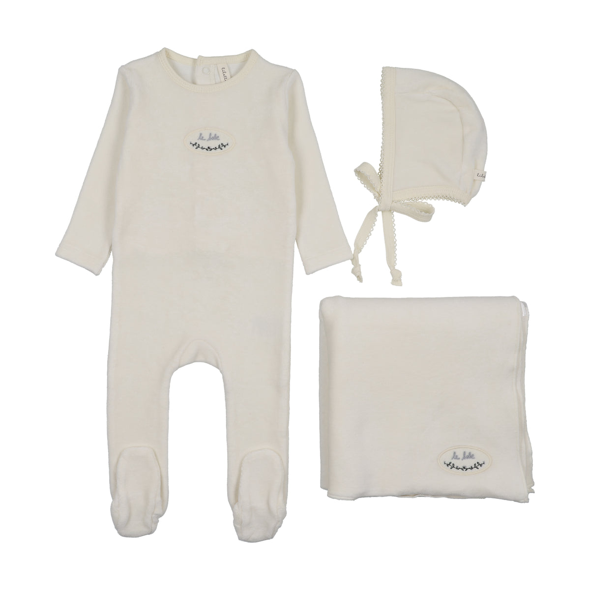 Velour Patch Layette Set - Cream/Blue
