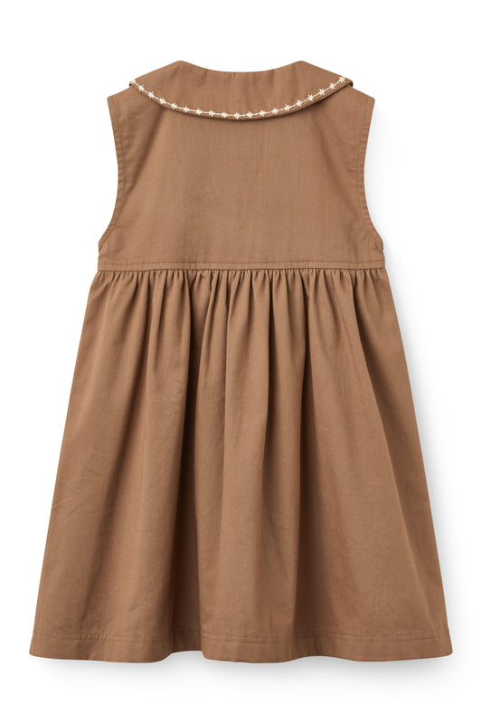 Collar Dress W. Embroidery And Pockets - Walnut
