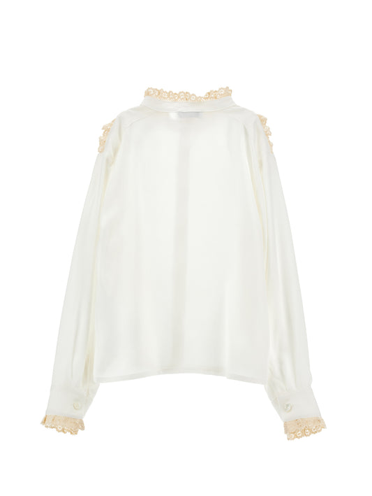 Button Up Twill shirt With Lace Trim - Panna