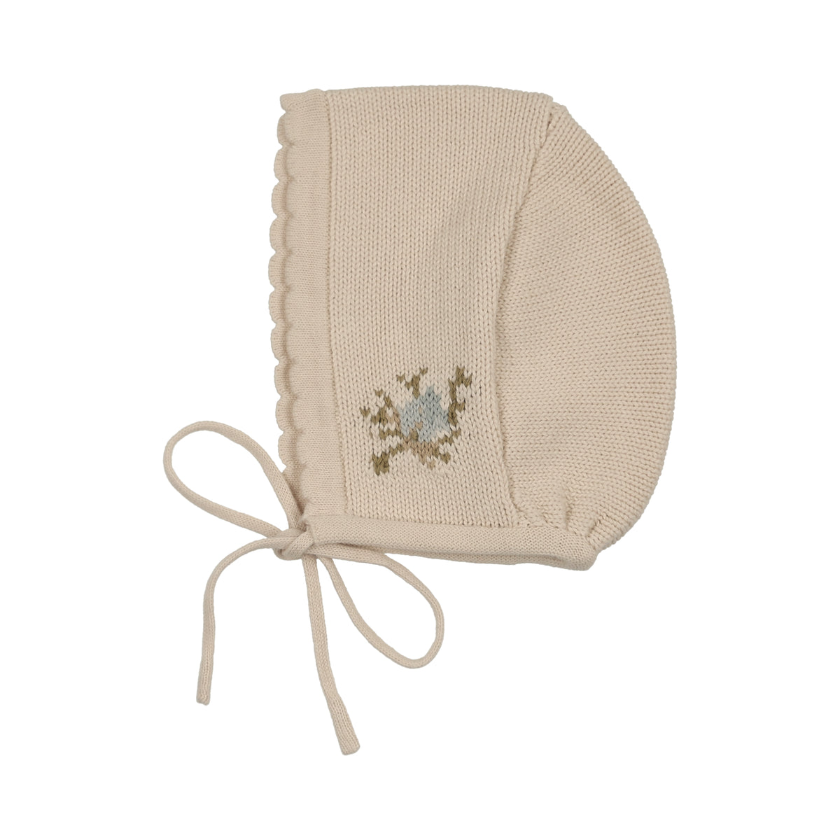 Knit Floral Intarsia Bonnet - Powder