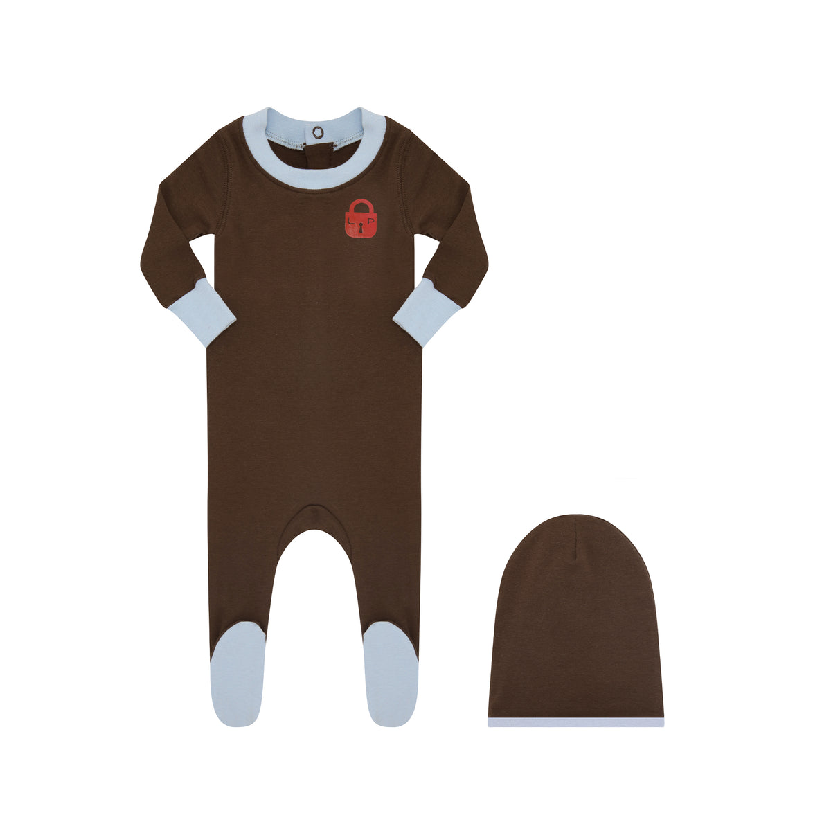 Chestnut Locket Footie - Brown/Blue